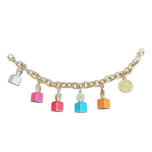 Vince Camuto Colorful Perfume Bottle Bottles Multi Charm Gold Tone Link Bracelet - Picture 1 of 6